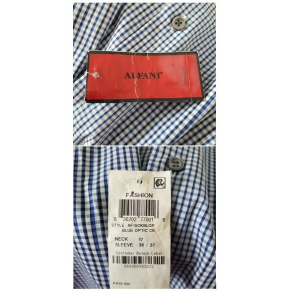 Alfani Men XL 17/36-37 Fitted Performance Long Sleeve Button Up Check Blue Shirt - Picture 15 of 16